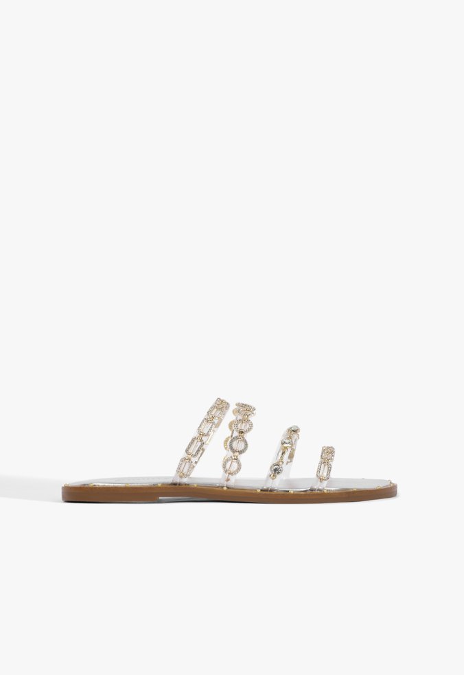 Sandália Rasteira Correntes Prata