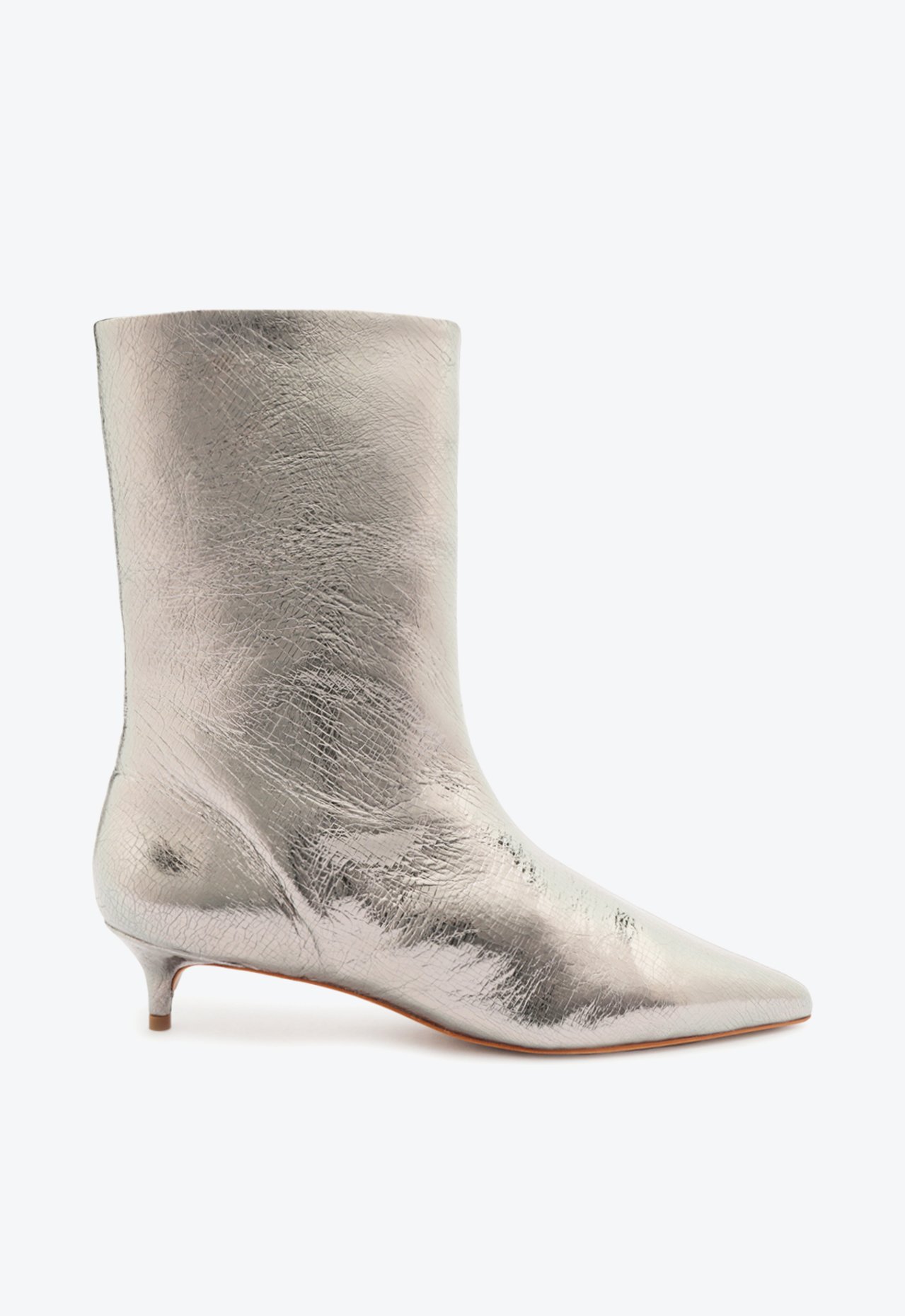 Bota Cano Médio Salto Kitten Couro Prata | Schutz