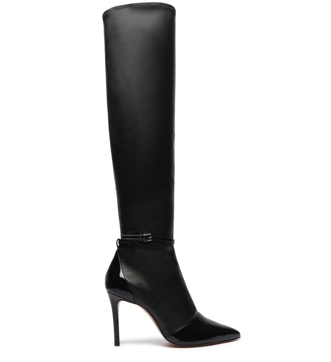 Bota Salto Over The Knee Couro Preta