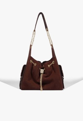 Bolsa Tiracolo Lilibet Média Camurça Marrom Escuro