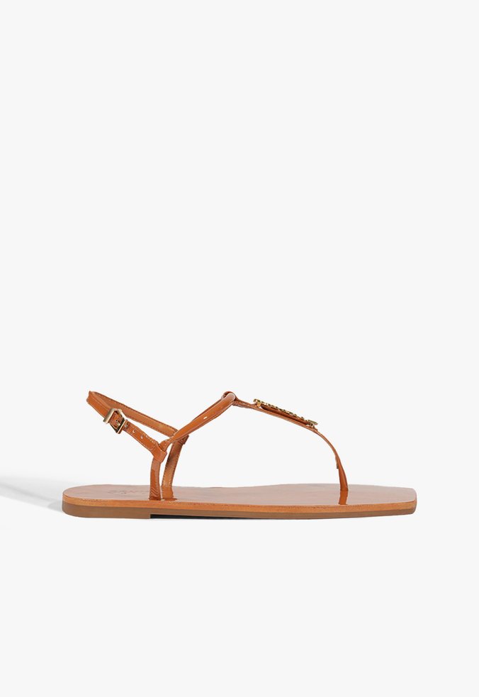 Sandália Rasteira Crystal Schutz Verniz Caramelo