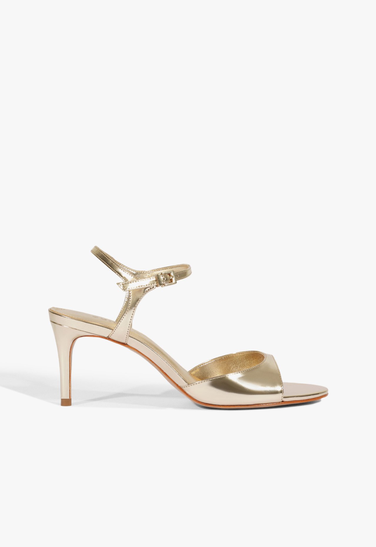 Sandália Salto Médio Couro Dourado | Schutz