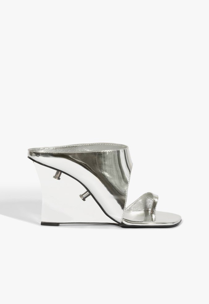 Tamanco Plataforma Wedge Couro Prata