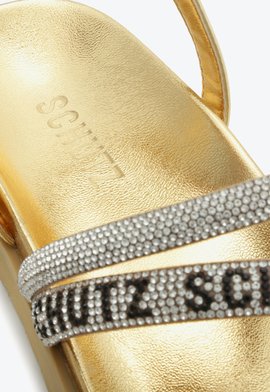 Sandália Papete Brilho Logo Dourada