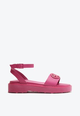 Sandália Papete Flatform Couro Rosa Pink