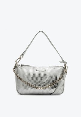 Bolsa Tiracolo Grande Emmy Couro Snake Prata