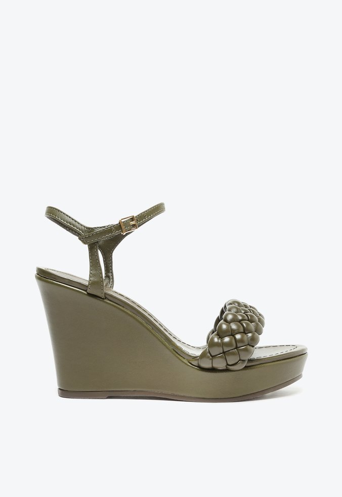 Sandalia anabela verde militar top