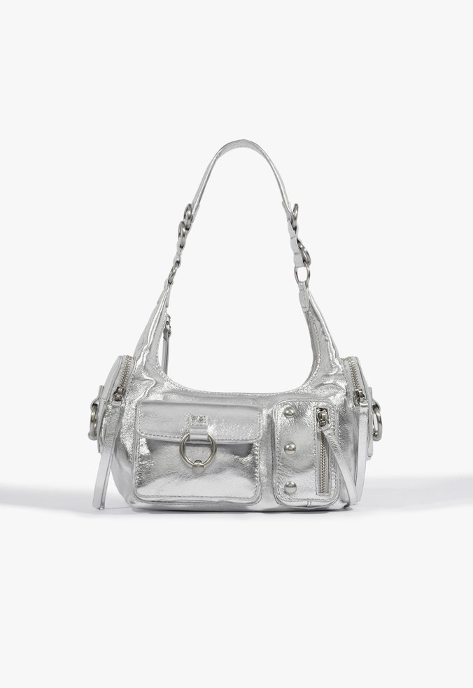Bolsa Pequena Shoulder Couro Prata