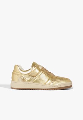 Tênis Logo Velcro Couro Dourado