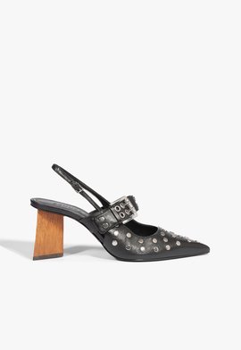 Slingback Ambar Studs Couro Preto