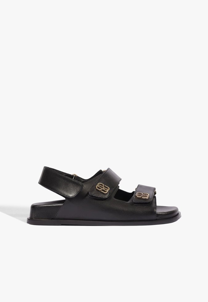 Papete Bico Quadrado Velcro Couro Preta