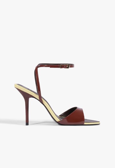 Sandália Salto Elodie Buckle Verniz Couro Vinho | Schutz