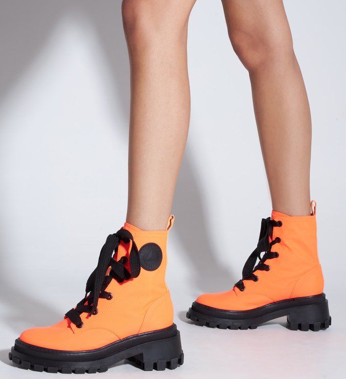 Bota Coturno Tratorado Nylon Neon Laranja Bota Coturno Tratorado Nylon Neon Laranja