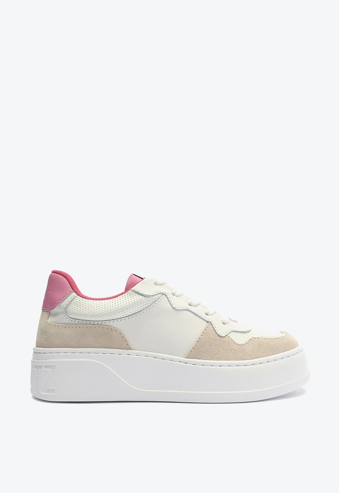 Tênis Couro Branco Mix Rosa