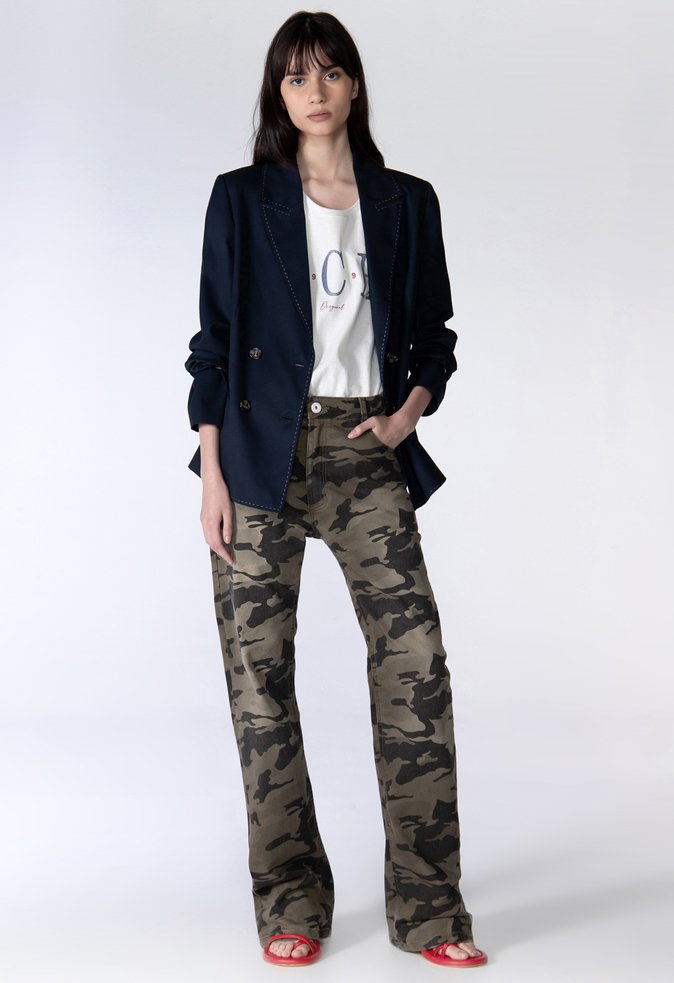 Calça Wide Leg Camuflada Verde