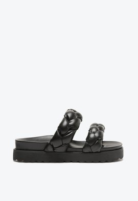 Sandália Papete Flatform Trança Preta