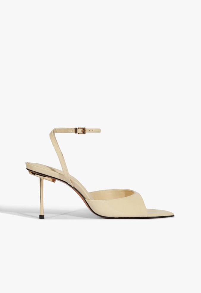 Sandália Salto Alto Verniz Couro Off White