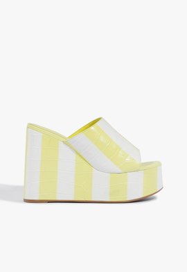 Sandália Plataforma Couro Croco Listras Amarela