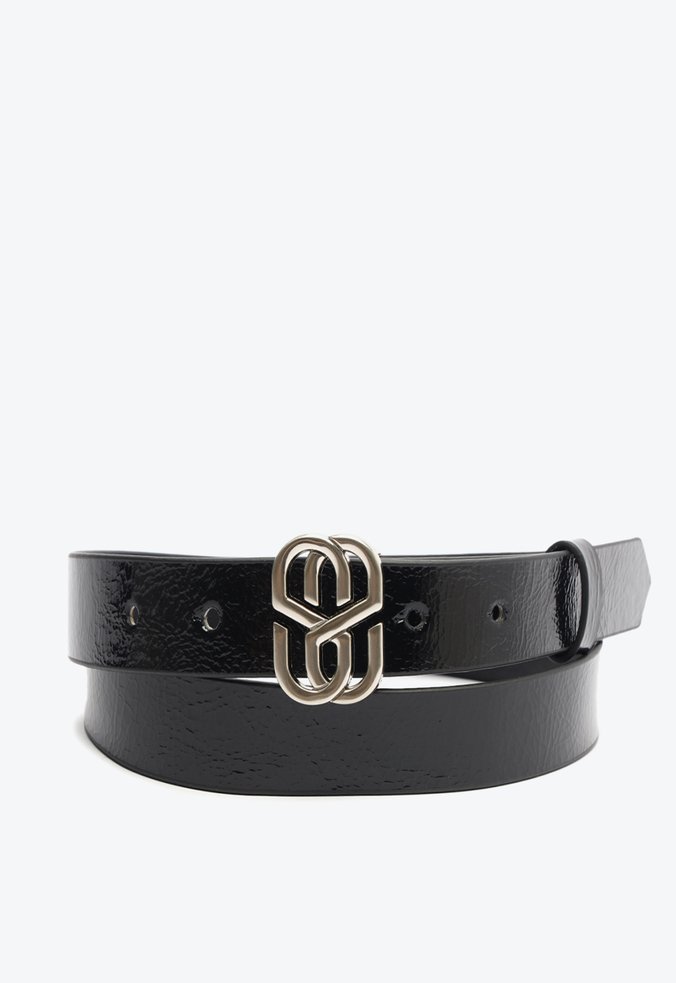 Cinto Fino Emblem Couro Preto