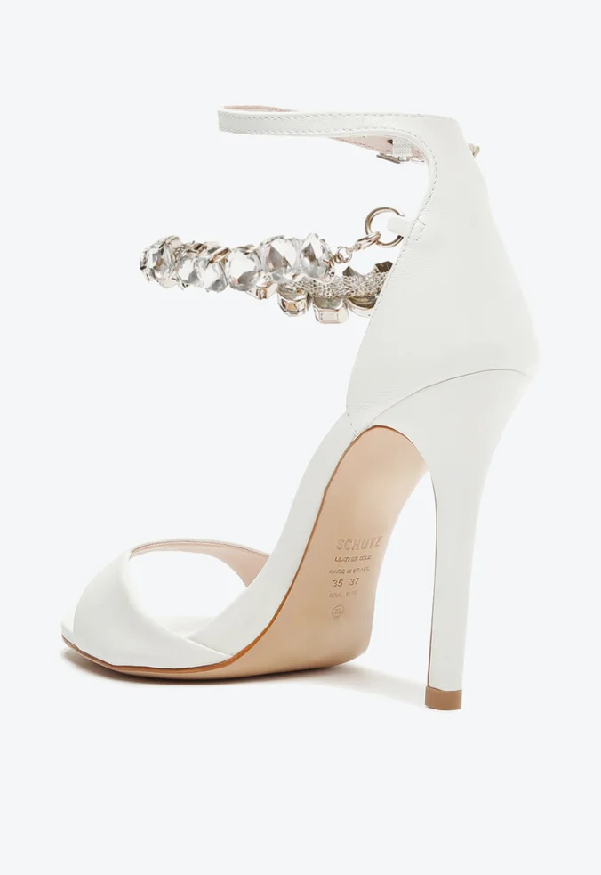 Sandália Salto Alto Fino Couro Branca Schutz