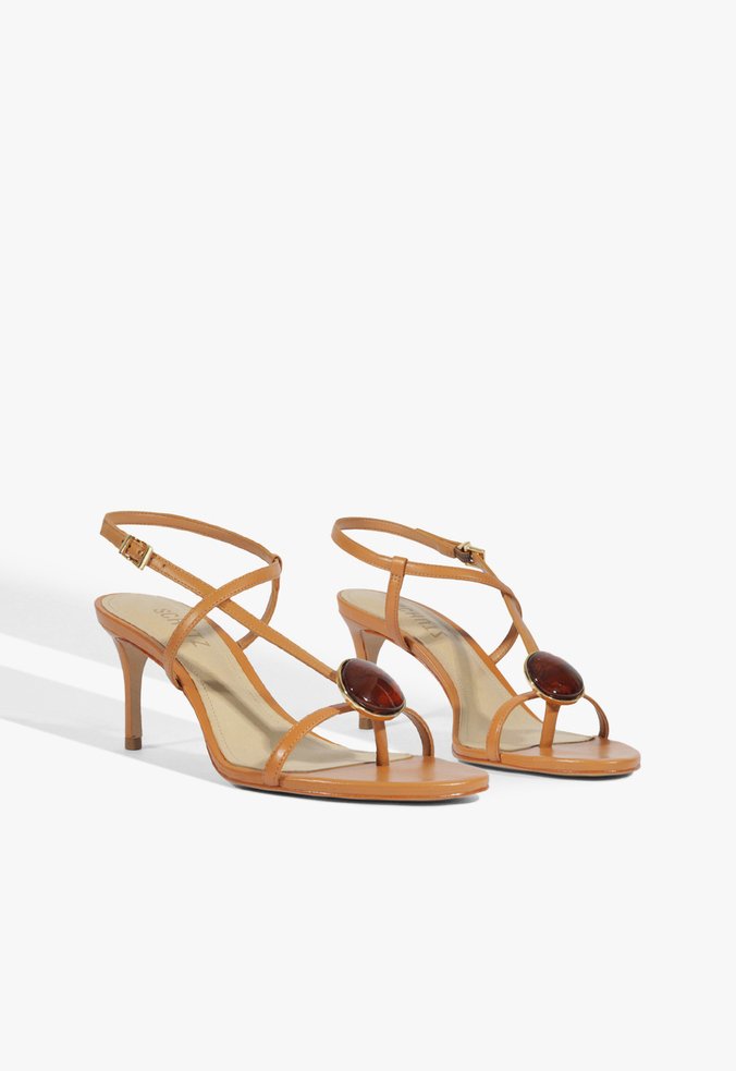 Sandália Salto Médio Azure Couro Laranja | Schutz