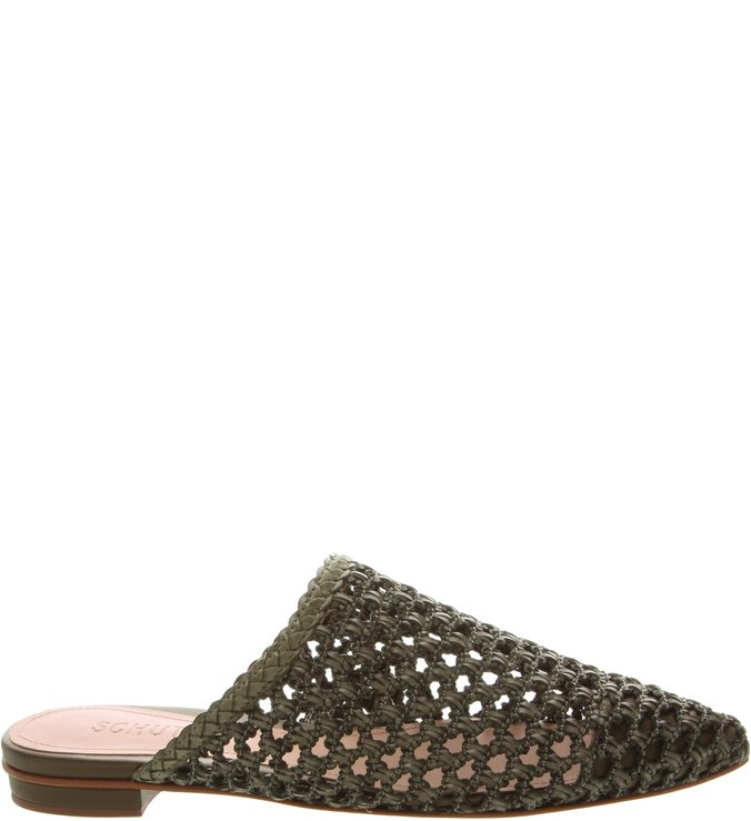Flat Mule Couro Tressê Verde Militar