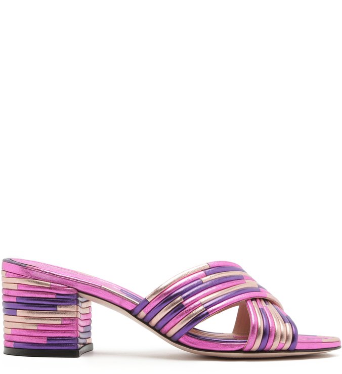 Mule Textures Block Heel Metallic Purple Mule Textures Block Heel Metallic Purple