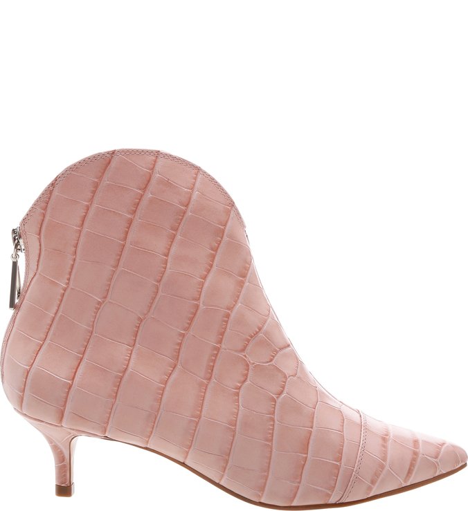 Bota Salto Baixo Western Croco Rosa Claro