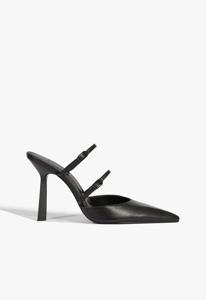 Mule Salto Fino Alto Fresh Boho Couro Preta