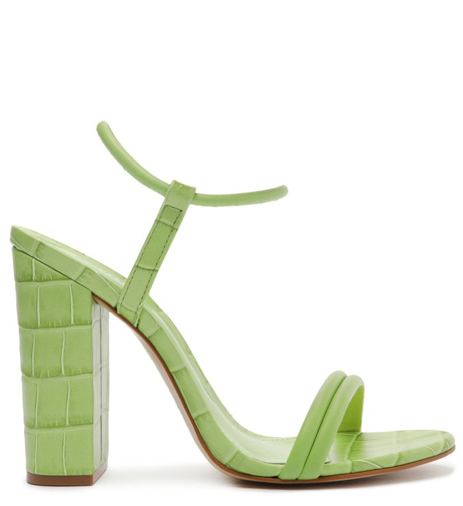 Sandália Salto Bloco Alto Croco Tiras Verde