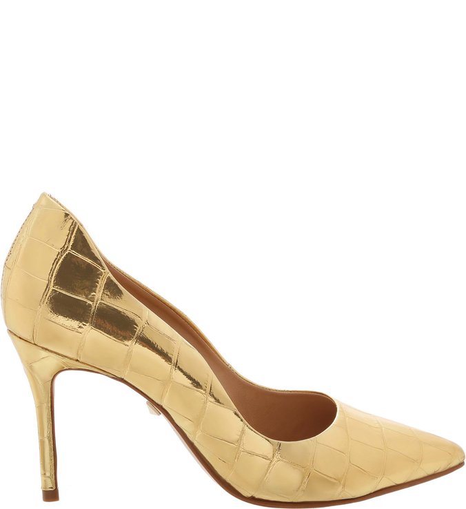Sapato Scarpin Croco Dourado