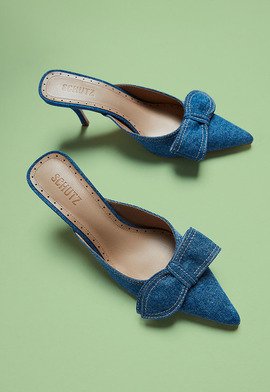 Sapato Mule Salto Médio Claire Bow Jeans Azul