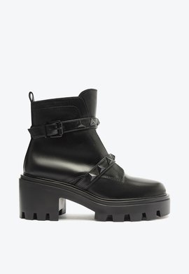Bota Coturno Tratorada Couro Spikes Preta