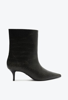 Bota Cano Médio Frances Couro Craquelado Preta