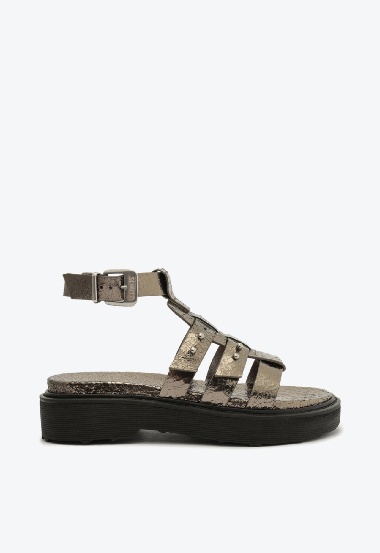 Sandália Papete Tiras Couro Prateada | Schutz