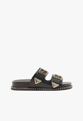 Sandália Papete Couro Triangle Preta