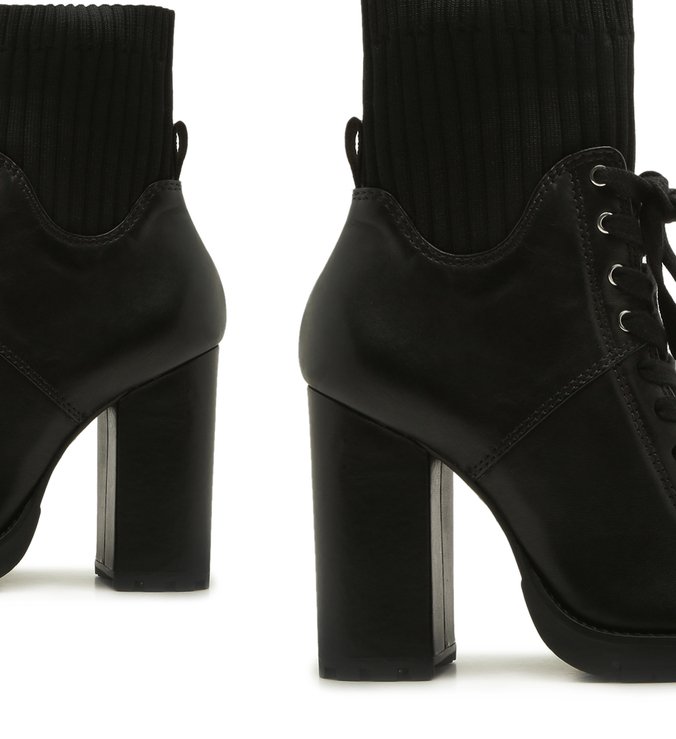 Combat Boot Salto Bloco Knit Preta Combat Boot Salto Bloco Knit Preta