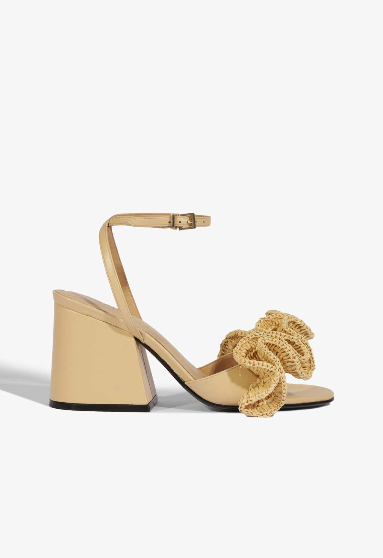 Sandália Salto Bloco Couro Ráfia Bege | Schutz