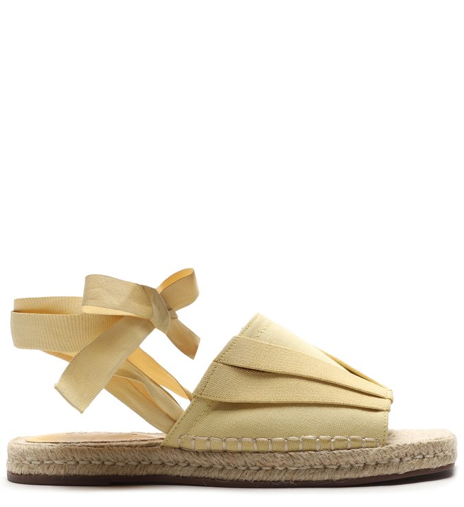 Sandália Rasteira Espadrille Amarração Amarelo Claro