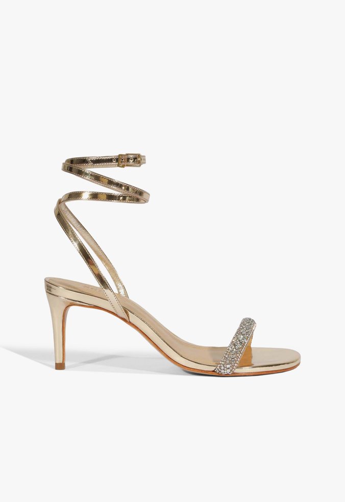 Sandália Dourada Salto Fino com Amarração