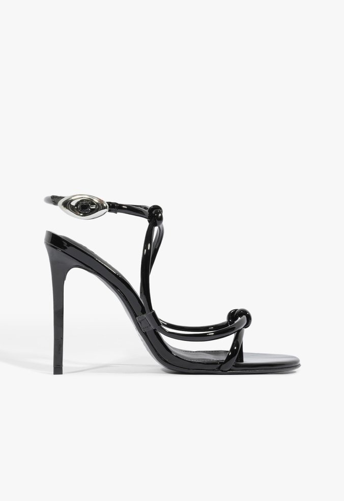 Sandália Salto Alto Glam Curves Couro Preta