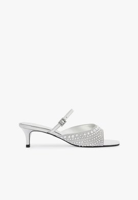 Tamanco Louise Low Tecido Prateada Crystal by Swarovski
