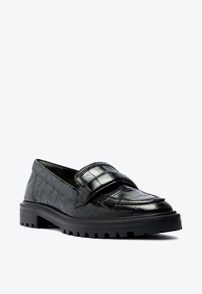 靴 premio gordo sans Mocassim Tratorado Couro Croco Preto | Schutz