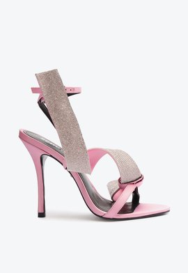 Sandália Cetim Kirsten Salto Alto Fino Rosa Claro