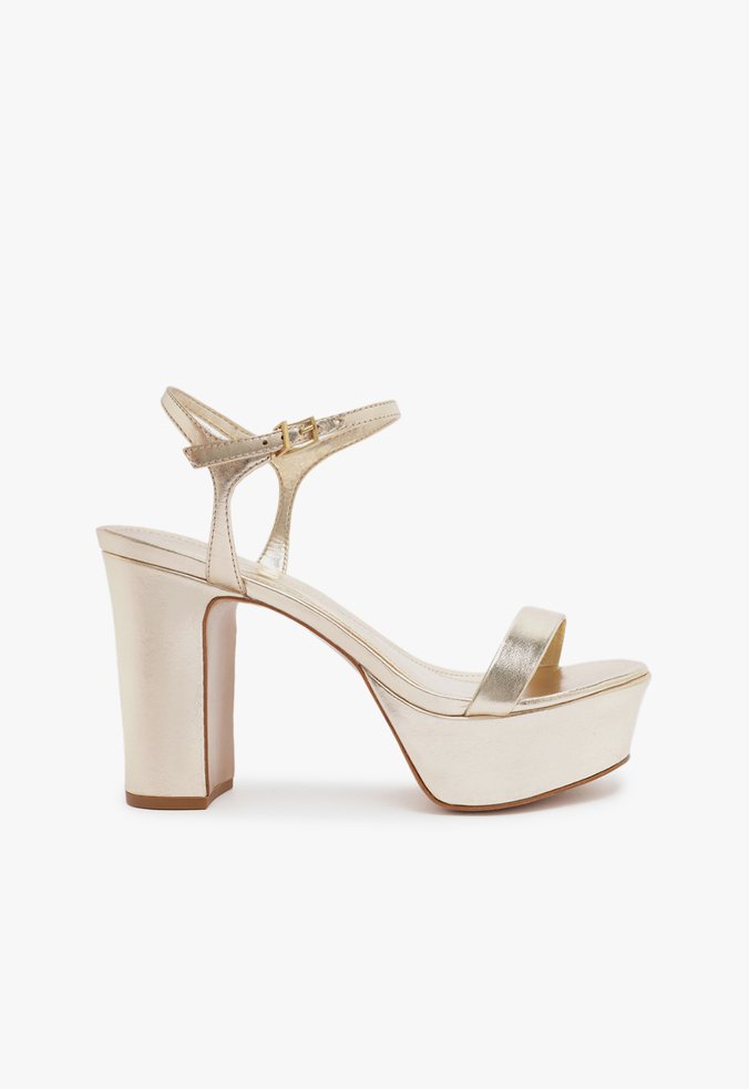Sandália Plataforma Couro Dourada