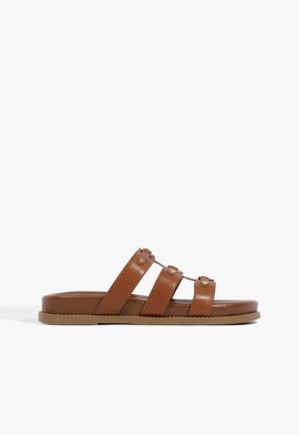 Sandália Papete Tricia Couro Marrom Claro