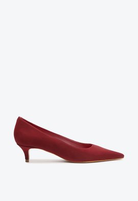 Sapato Scarpin Salto Baixo Ines Camurça Vermelho