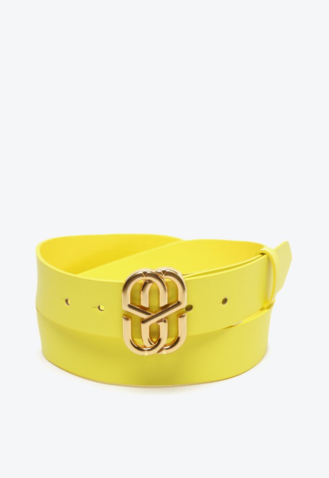 Cinto Emblem Couro Liso Amarelo