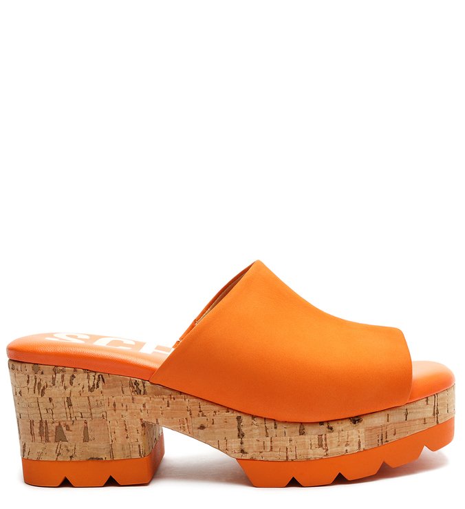 Sandália Tamanco Clog Camurça Cortiça Laranja