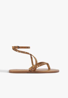 Sandália Studs Rasteira Couro Marrom